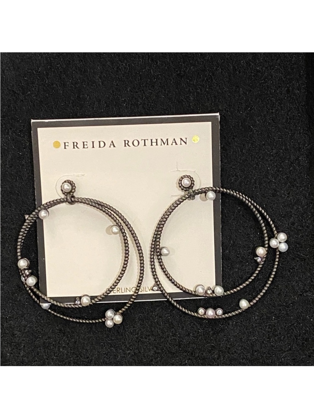 Freida Rothman Silver & Pearl Large Hoop Earrings